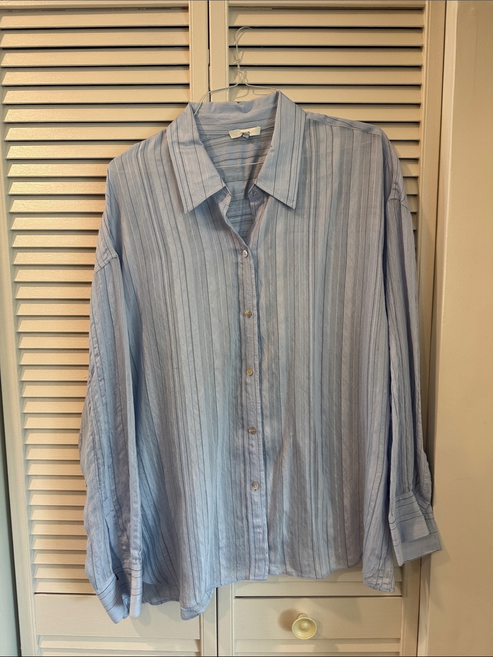 Vince Light Blue Striped Button-Down Shirt
